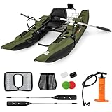 Goplus Inflatable Fishing Float Tube, Pontoon Boat w/Foldable Padded Seat, Adjustable Footrest, Pump, Paddles, Fish Ruler, Storage Basket,Pockets, 400 LBS Load Capacity Adult Belly Boat for Angling