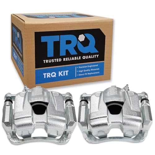 Image of TRQ Front Driver and Passenger Side Brake Caliper Set Caliper Brackets Hardware Compatible with 15-18 Jeep Renegade 16-18 Fiat 500X