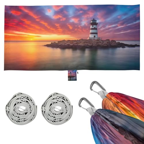 Haskirky Lighthouse Camping Hammock, Single Portable Hammocks with Tree Straps & Attached Carry Bag, 330Lbs Capacity Perfect for Outside Indoor Hiking Beach Backpack Travel