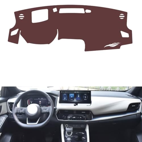Leather Dash Board Cover mat Compatible with Nissan New Qashqai (HUD 2023 ，Anti-Glare and dust Protector(Brown)
