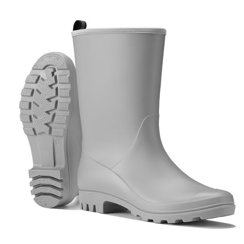 Image of HISEA Women Rubber Boots Wide Calf Rain Boots Matte Surface Waterproof PVC Rubber Rain Boot Mid Height Rain Shoes for Outdoor Gardening Work Walking