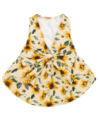 Image of CuteBone UPF50+ Dog Dresses for Small Dogs, Summer Sleeveless Deep V-Back Pet Dress with Big Bow, Breathable Swimwear Fabric, Cooling Stretchy Puppy Clothes for Outdoor Wedding Party Beach DV06M
