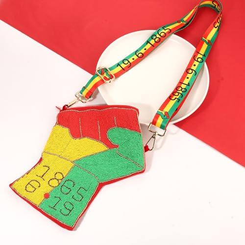 Image of Juneteenth Purse for Women Beaded Afro Freedom Crossbody Purse Shoulder Bag Black History Month African Outfit Gift