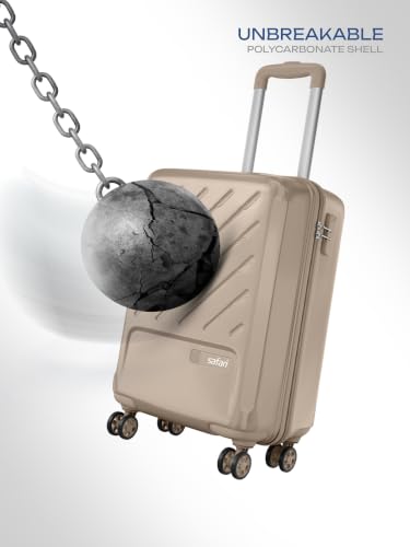 Image of Safari Cabin Symphony 56cm Trolley Bag Hard Case Polypropylene, 8 Spinner Wheels, 360 Degree Wheeling Carry on Luggage, Travel Bag, Suitcase for Travel, Trolley Bags for Travel, Dark Champagne