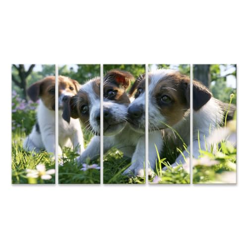 Impression sur toile chiots au jardin islandburner apporte de la joie de vivre