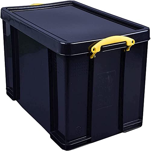 Really Useful - Caja plástica con tapa (84 litros, apilable, 444 x 710 x 380 mm), color negro