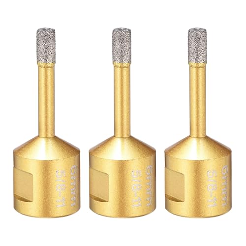 PATIKIL 1/4" Diamond Hole Saw 6mm with 5/8"-11 Thread Gold Tone 3Pcs