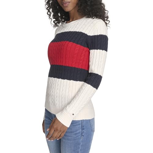 Image of Tommy Hilfiger Women's Cotton Crewneck Cable Sweater