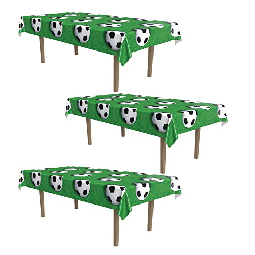 Beistle Soccer Ball Futbol Tablecovers, 54” x 108”, 3 Pieces – Plastic Table Cloth, Soccer Party Decorations, Soccer Birthday Party Supplies, Soccer Decorations for Party, Soccer Themed Birthday