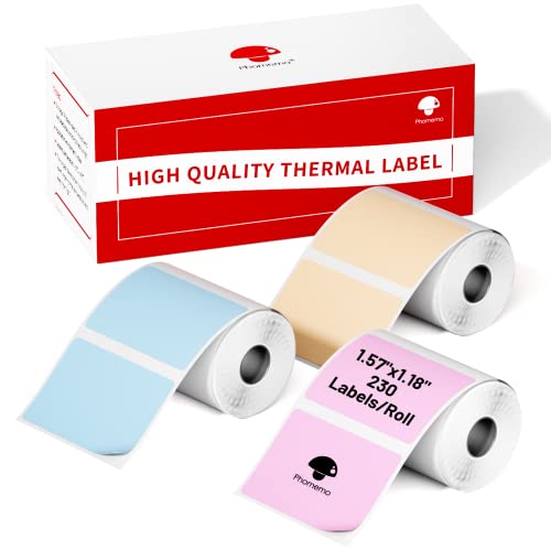 Image of Phomemo M110 /M100 /M220 /M250 /M108 Sticker Labels- 1.57 inchx1.18 inch(40x30mm) Black on Pink, Khaki and Blue Label for Small Business, Home, Office, 230 Labels /Roll