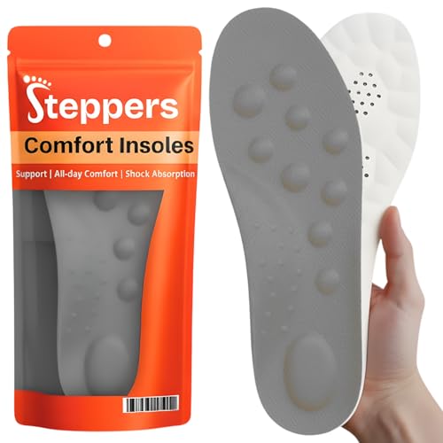 Original Steppers Insoles, 2025 4D Steppers Comfort Boosting Massage Insole, Memory Foam Thermal Insoles, Comfy Insole with Arch Support for Men and Women (Gray, Extra Small(EU 37-38))