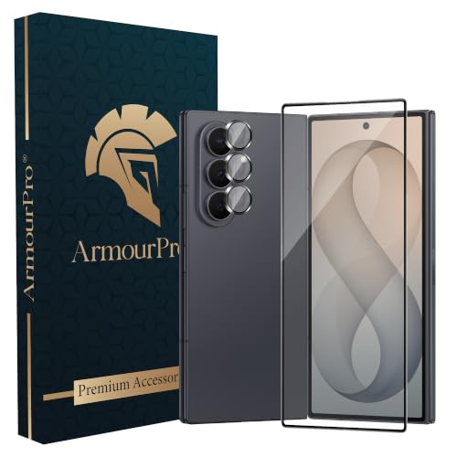 Image of ArmourPro Edge to Edge Tempered Glass for Samsung Galaxy Z Fold 8 Ultra with Black Camera Ring Guard, 9H Screen Protector, Anti-Scratch, Anti-Fingerprint, Bubble-Free Installation Kit