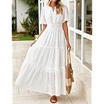 ZESICA Women's 2025 Summer Short Sleeve Maxi Dress Casual V Neck Hollow Out Eyelet Ruffle Swing A Line Long Dresses - Image 2