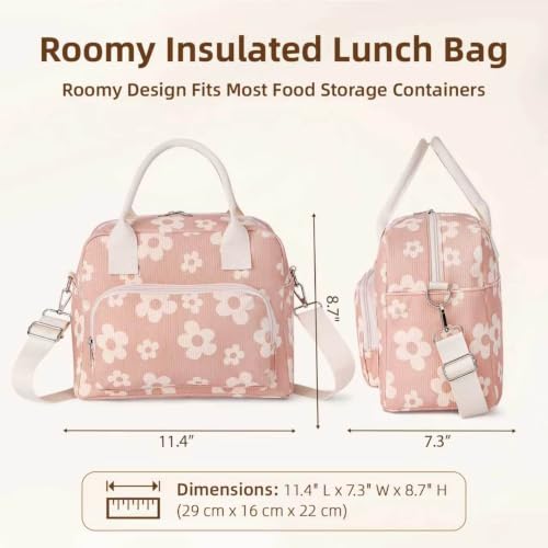 Image of LOVELYWIND Large Insulated Lunch Bag For Women,Pink Lunch Box 12L | Large Shoulder Strap Lunch Tote With Insulated Lining; Stylish Look For Work, School, Picnic, And Organized Meals.