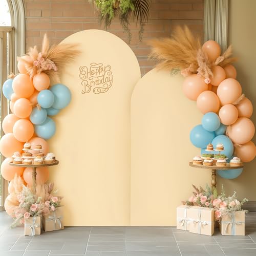 Image of Champagne Arch Covers 2 Set 7.2 and 6ft Champagne Arch Backdrop Cover Spandex Fitted Wedding Arch Stand Covers for Birthday Party Baby Shower Bridal Shower Wedding Banquet Photo Balloon Arch Backdrop