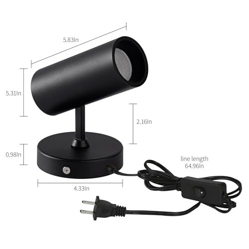 Image of Aisilan LED Spotlight Uplighting Indoor, Plug in Wall Scones Accent Ceiling Spot Light Up Light Fixture for Plant Art Picture Gallery Paintings, CRI 97, 3000K, 12W, Black, 2 Packs