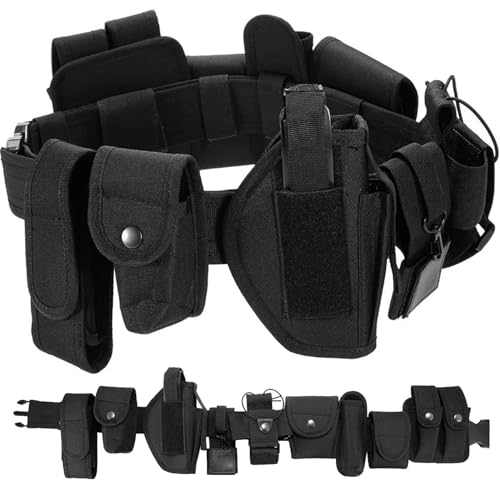 Battle Belt with Accessories 10 in 1 600D Oxford Cloth Utility Belt Adjustable Heavy Duty Combat for Daily Commuting, Hunting, Simulated Training, Black #·