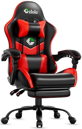 Image of Czlolo Gaming Chair, Ergonomic Office Computer Chair with Footrest and Lumbar Support Massager High Back Video Gamer Chair, Wide&Thick Cushion, 90-135 Recline, Adjustable Height, Crimson