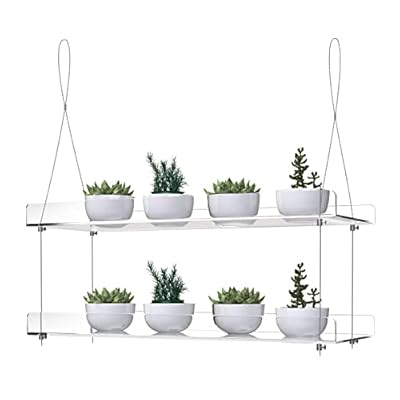 Hanging Acrylic Plant Shelves for Windows, Height Adjustable Clear Hanging Indoor Windows Wall Hanging Plant Stand Shel for Kitchen, Bedroom, for Window Grow Herbs, Succulents, Flower, Grow Seedlings