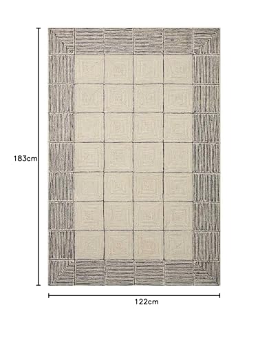 Image of Spectrum Pattern Wool Carpet with Loop Texture Yarn Anti Shedding Carpet Size 4x6 Feet A1 Beige & Charcoal Color