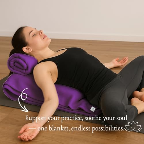 Image of Yogikuti Cotton Iyengar Yoga Blanket | Soft Breathable Yoga Support Blanket for Restorative & Iyengar Yoga, Meditation, Pranayama Practice | Yoga Accessories & Props (Purple)