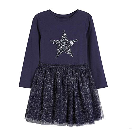 Mud Kingdom Filles Robe Pailletée Manches Longues avec Jupe en Tulle Étoile Marine 7 Ans Cover