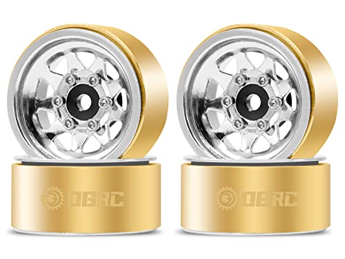Image of OGRC 1.0 RC Wheel Rims with Brass Rings Deep Dish Wheel Rims 1.0 Beadlock Wheels for 1 /18 TRX4M 1 /24 SCX24 C10 JLU Deadbolt Gladiator Bronco Crawler Car (Silver)