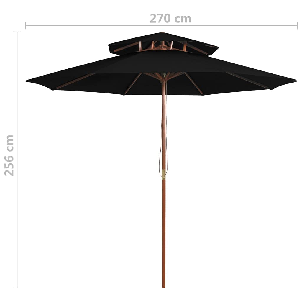 Ombrellone da 270x con palo in legno robusto e supporto inclinabile per patio giardino terrazza spiaggia campeggio outdoor protezione UV resistente a due livelli con tettuccio e