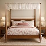 MERITLINE Canopy Bed Frame King, Solid Wood Four Poster Canopy Bed Frame with Headboard,...