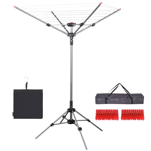 Image of STO STO Portable Umbrella Clothesline, 82 Feet Rotary Drying Rack with Adjustable Height, Freestanding Laundry Line for Backyard, Patio, Balcony & Camping, Easy Setup with Carry Bag, No Tools Required