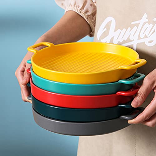 Amosfun Ceramic Baking Dish Round Baking Pans Casserole Dish 8 Inch Lasagna Pans Oven Cookware Bakeware for Kitchen Cake Dinner Cooking Serving Yellow - Image 4