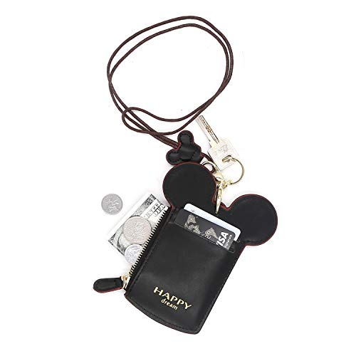 ID Holder With Lanyard Badge Holder,PU Leather newchic Cute Animal Shape neck wallet for Women(2Black)4