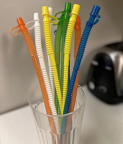 Reusable Plastic Straws 13 Inch - Bendy Drinking Straw With Covers Cap Assorted Colors - Corrugated Flexible Bendable - 10 Pack