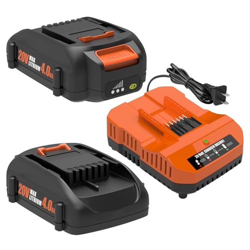 Bakipante 2-Pack 20V 4.0Ah Battery and Charger Combo Replacement for Worx WA3520 WA3525 WA3575 WA3578 WA3669 WA3732 WA3875 WA3881 Compatible with 20 Volt Powershare Power Tools