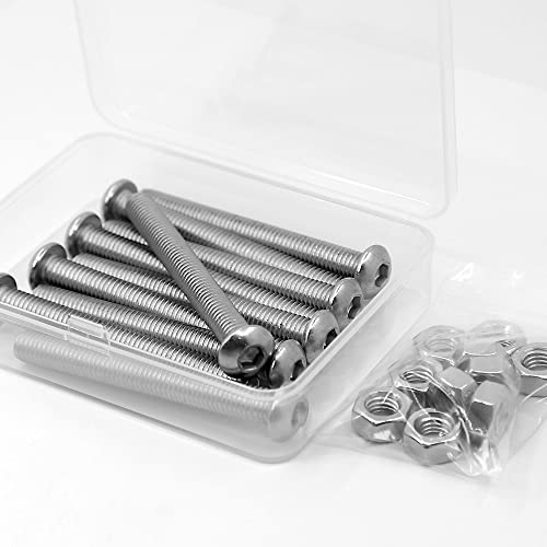 (10 sets) M8-1.25 x 70 mm Hex Socket Screws and Nuts Set 304 Stainless Steel 18-8 Round Head Screws, Silver, M8 x 70mm - Image 3