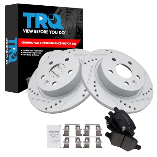 Image of TRQ Performance Rear Brake Pad and Rotor Set Ceramic G Coated Slotted Drilled Rotors Compatible with 2018-2021 Buick Encore Chevrolet Trax