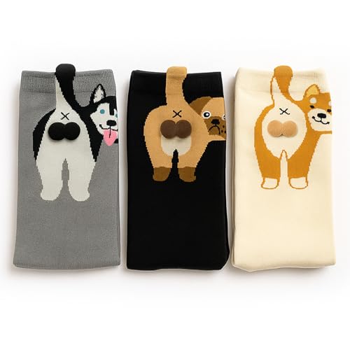 Glad Gua Dog Socks with Balls - Funny 3D Plush Balls Cotton Crew Socks for Women Cute Novelty Gift for Dog Lovers