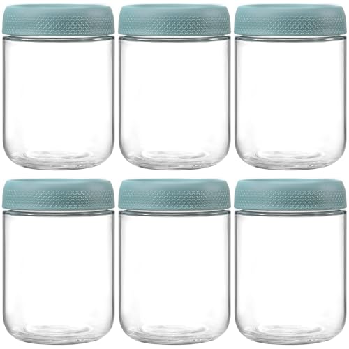 NETANY 6-pack 16oz Glass jars with Airtight Lids, Overnight Oats Containers with Lids, Wide mouth Mason Salad jars, Glass Food Storage Containers for Snacks Yogurt Spice Sugar - Green