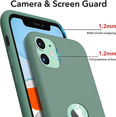 Image of VONZEE Microfiber Logo Cut Compatible for iPhone 11 Case Liquid Silicone Cases Non-Slip Full Body 4 Layer Protectives Shockproof Back with High Raised Camera Lips Midnight Green