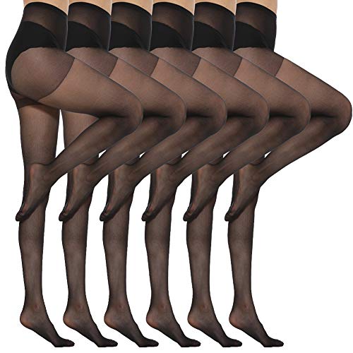 MANZI Pantyhose for Women Nylon Sheer Tights 6 Pairs 20Den Black Small