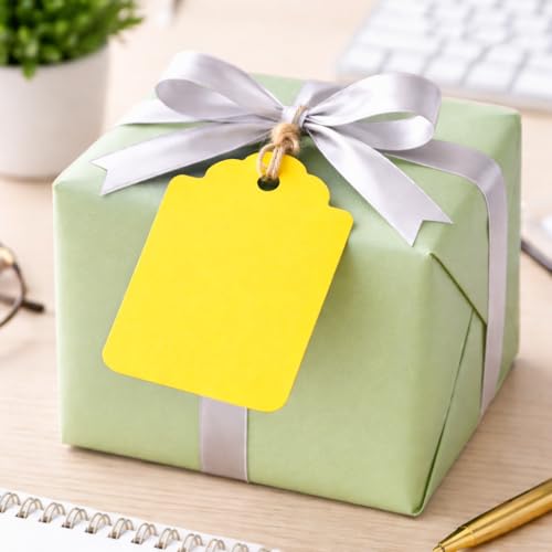 Image of CVANU 150pcs Premium Color Tag Blank Hanging with Pre-Punched Hole Tags for DIY Crafts, Gift Wrapping, Labelling & Writable Decorative Tags for All Occasions (2.85in X 1.7in) Yellow2