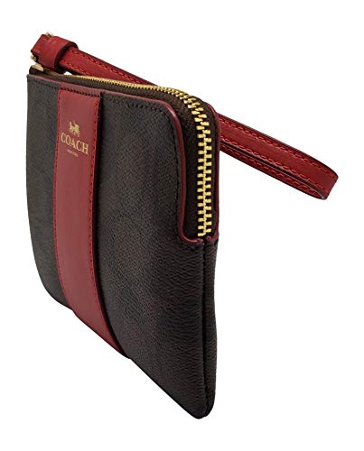 Coach Signature Pvc Leather Corner Zip Wristlet (Brown True Red), 6.25 #TOP2