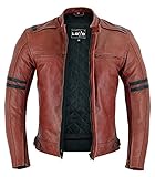 LOVO - Chaqueta de Cuero para Moto Custom - Chaqueta para Moto de Cuero Auténtico Unisex - Chaqueta Moto Hombre y Mujer Estilo Vintage - Con Protecciones CE - Cazadora de Moto Segura