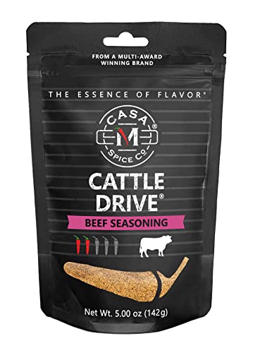 Casa M Spice Co Cattle Drive Beef Seasoning • Very Low Sodium • No MSG • Gluten Free • Keto-Friendly • BBQ Spices— 1 Cup of Gourmet Dry Rub in a Printed Refill Bag