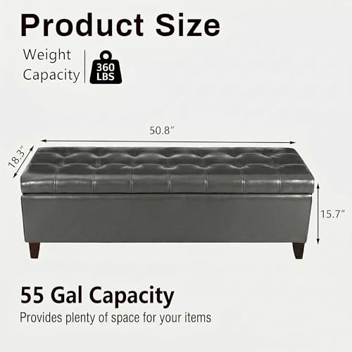 Image of Ottoman with Storage 51 inch Faux Leather Storage Ottoman Bench