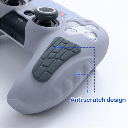 Image of Meyaar for PS5 Controller Cover Case, Anti-Slip Silicone Cover Skin Compatible with PS5 Dual Sense Controller with Thumb Grip Caps, Controller Sticker (Light Grey Anniversary)