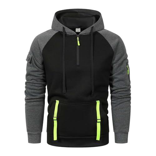 Hoodies for Men Quarter Zip Oversized Cargo Pullover Fall Winter Loose Fit Casual Tactical Hooded Sweatshirts with Pocket