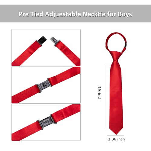 Image of Barry.Wang Boys Ties Pre-Tied Satin Solid Color Kids Tie Pocket Square Set Adjustable Formal Necktie Graduation School