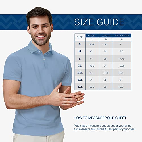 Mio Marino Golf Polo Shirts For Men - Dry Fit - Ultra-Thin Breathable Fabric - Denim Blue - X-Large #TOP6