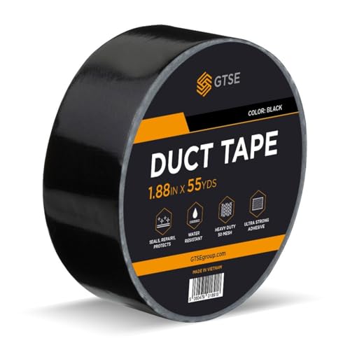 GTSE Black Duct Tape, 2 in x 55 yd (164 ft), Heavy Duty Waterproof Repair